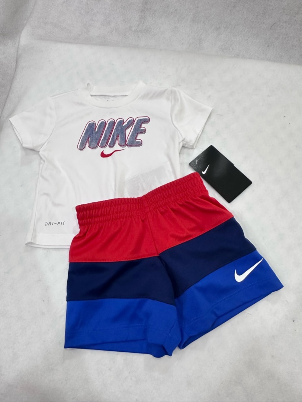 Boy’s Nike  White Tee and Red/Blue Short Set